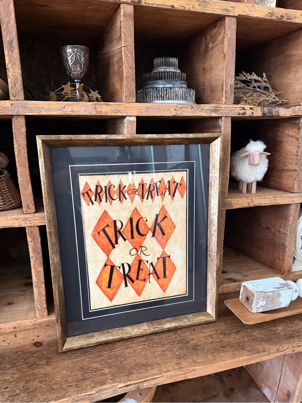 Trick or Treat Framed Wall Art - Orange Halloween Print